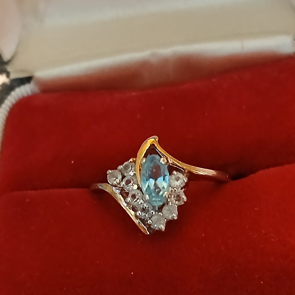 Vintage Gold  Plated Blue Topaz Ring Size 9